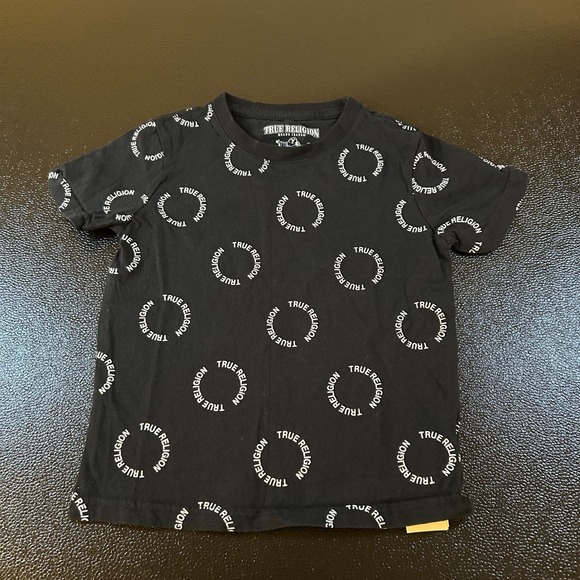True Religion Graphic Print T-Shirt Crew Neck Short Sleeve Top Black Baby 5T - Picture 1 of 6